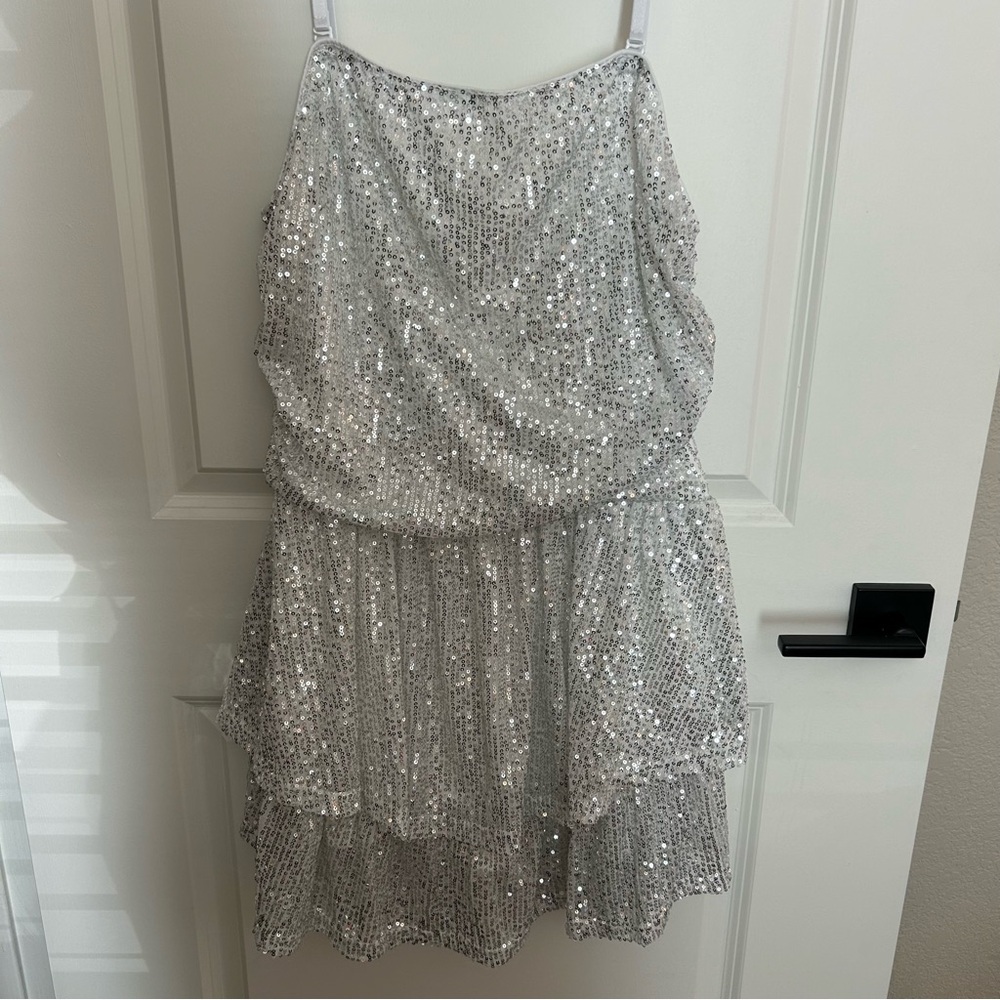 Silver Sequin Layered Dress
